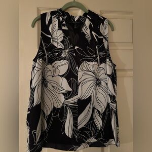 White House Black Market Black and White Floral Blouse